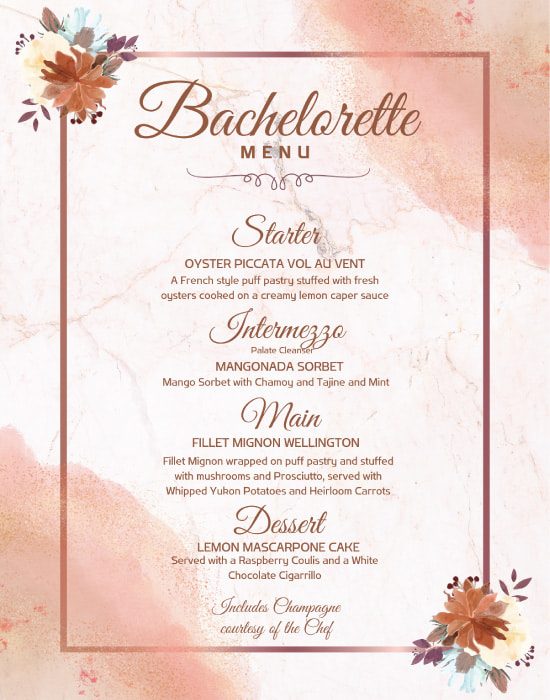 Bachelorette-Menu Bachelorette-Menu